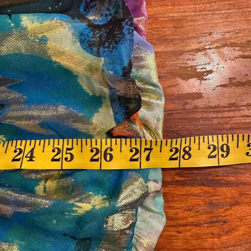 Caché Silk Turquoise and Gold Boho Bubble Mini Dress - Picture 8 of 8